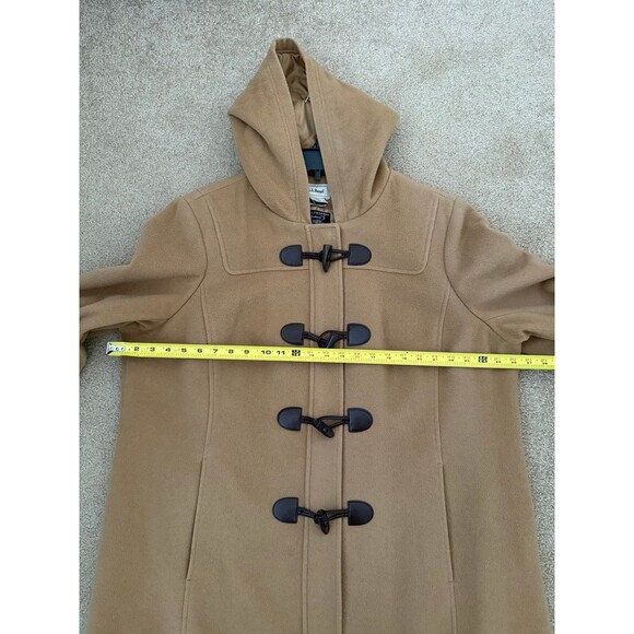 L.L.Bean Bellandi Italian Wool Duffle Coat Womens XL Camel Hooded Toggle Heavy - Picture 7 of 11